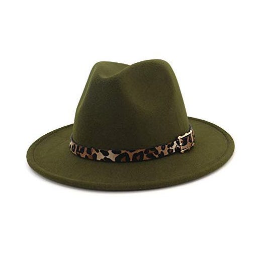 Wide Brim Felt Fedora with Leopard Belt Buckle 