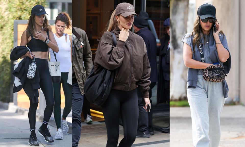 Alessandra Ambrosio, Rosie Huntington-Whiteley, and Jessica Alba seen wearing Alo Yoga caps