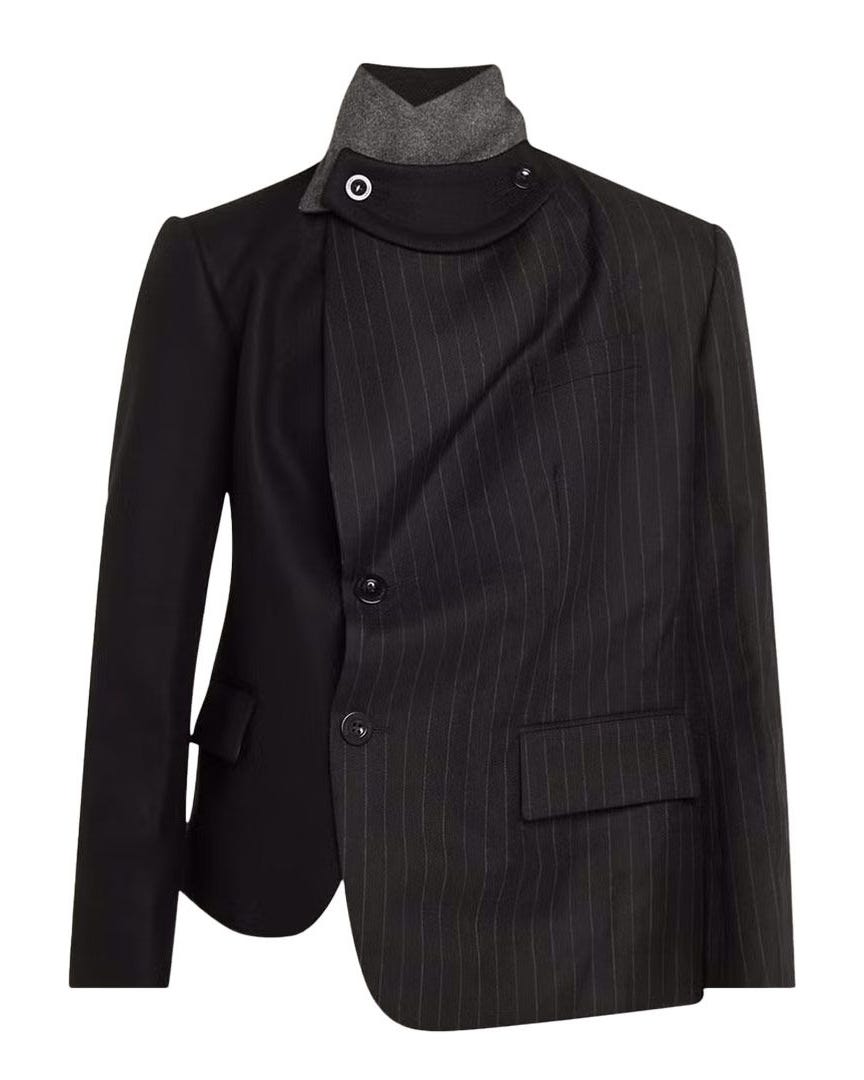 High-Neck Combo Chalk-Stripe Blazer Jacket