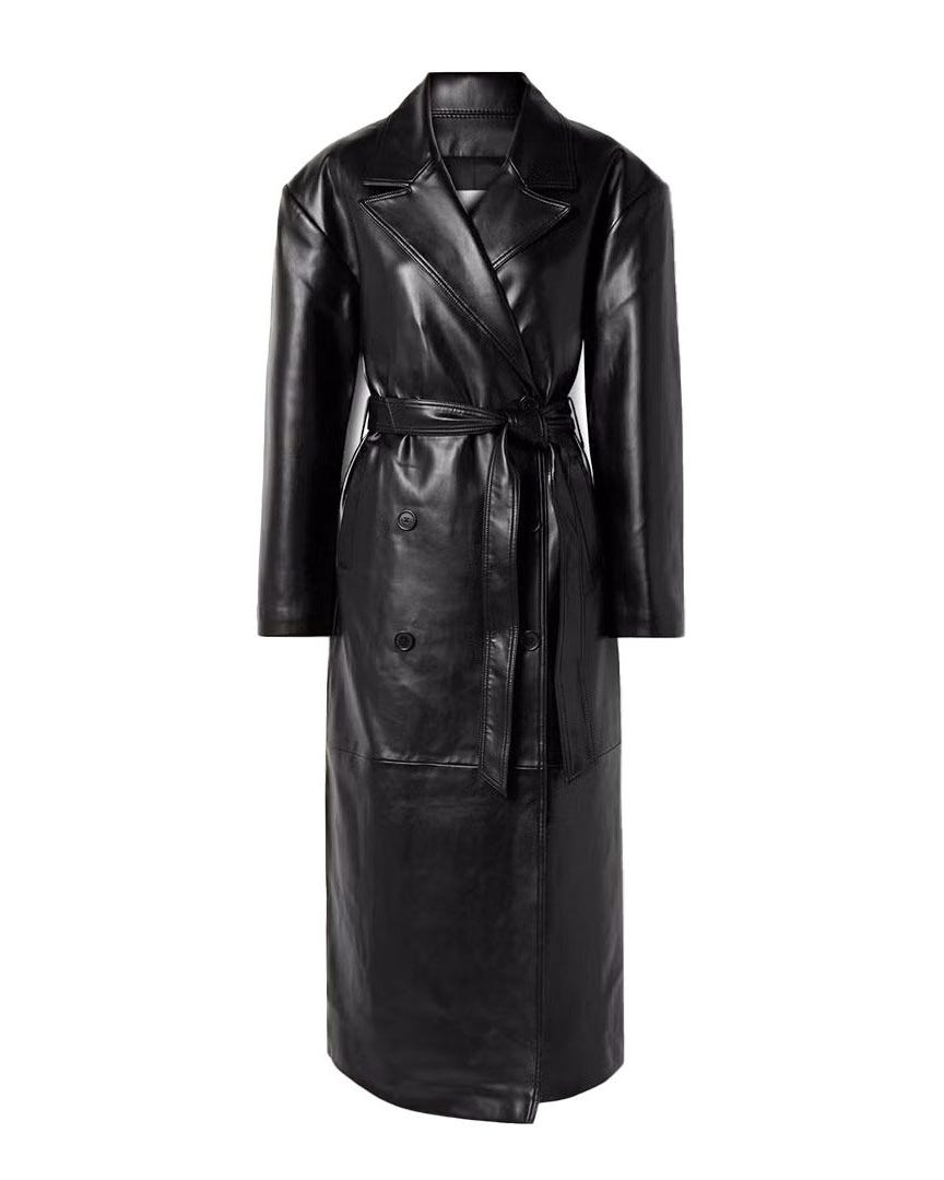 Faux-Leather Trench Coat