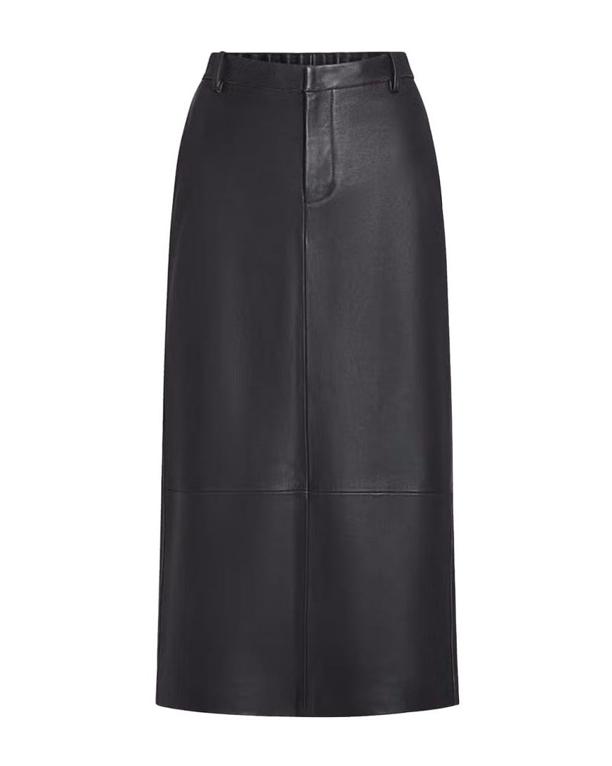 Mid-Rise Flared Leather Skirt