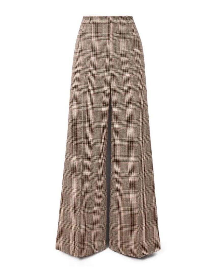 Houndstooth Wool-Blend Wide-Leg Pants