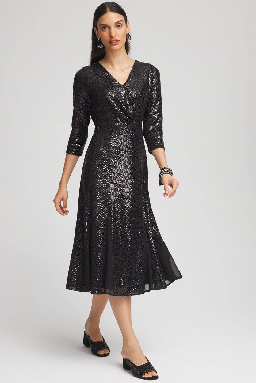 Chico's Surplice Sequin Midi Dress