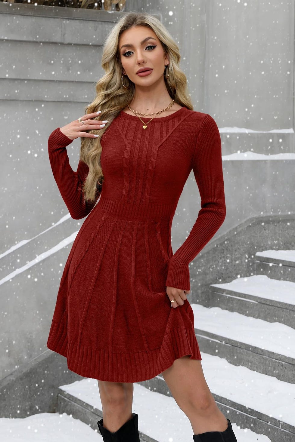 Fit and Flare Winter Sweater Dress