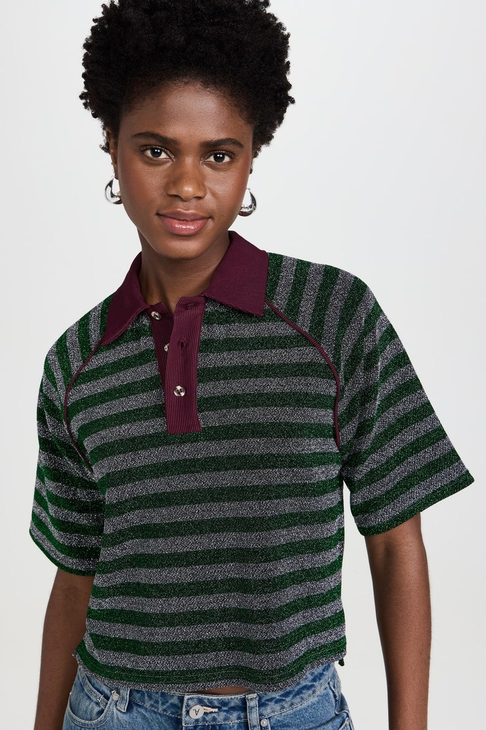 Metallic Stripe Raglan Polo