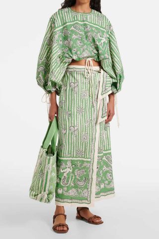 ALEMAIS Lula Printed Cotton Crop Top and Lula Printed Cotton Wrap Skirt