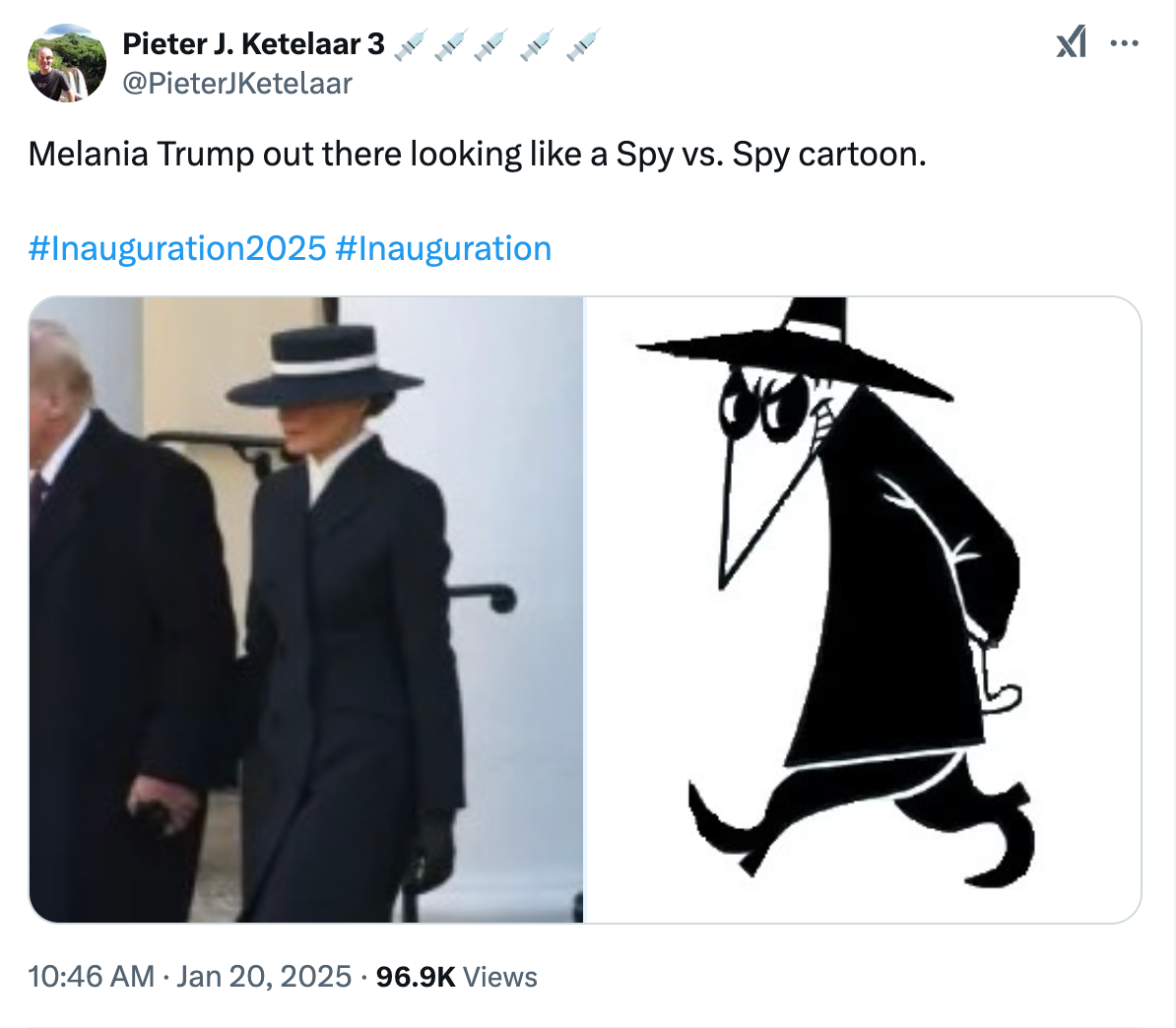 One person compares Melania Trump’s Inauguration Day outfit to Spy vs. Spy character