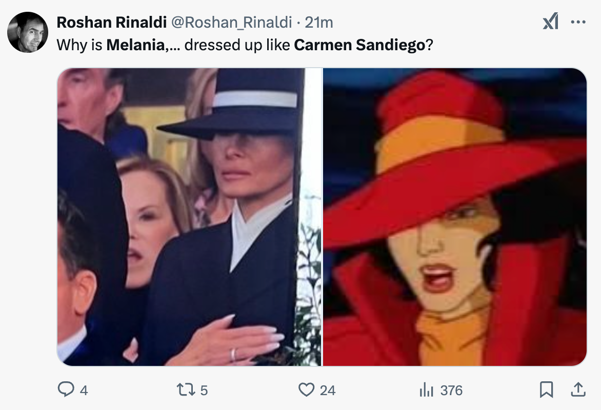 A third individual says Melania looks like Carmen Sandiego